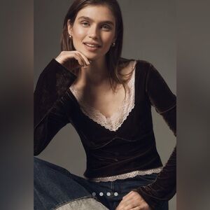 Brown velvet w/pink lace corset seamed top